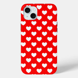 Striking Red iPhone cover White Hearts Pattern