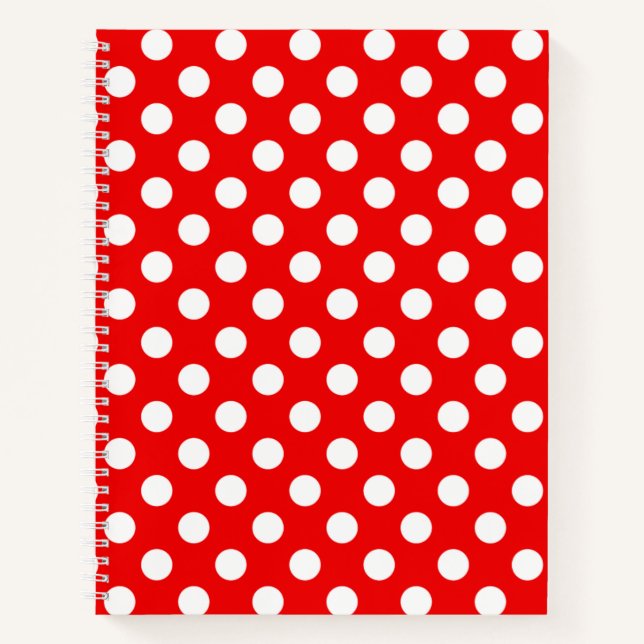 Striking Red Notebook With Big White Polka Dots (Front)