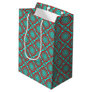 Striking Red over Teal Geometric Pattern Medium Gift Bag