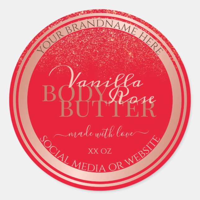 Striking Red Product Packaging Labels Rose Gold (Front)