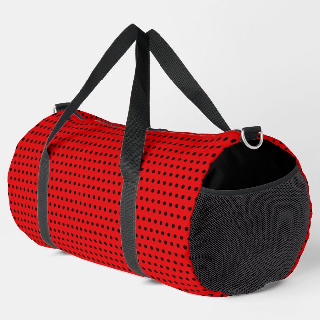 Striking Red With Stylish Black Dots Duffle Bag (Right Corner)