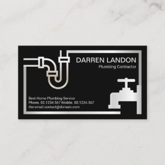 Striking Retro Silver Pipe Faucet Border Plumbing Business Card