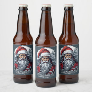 Striking Samurai Santa Claus Beer Bottle Label