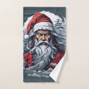 Striking Samurai Santa Claus Hand Towel