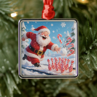 Striking Santa Bowling Candy Cane Lane Personalize Metal Tree Decoration