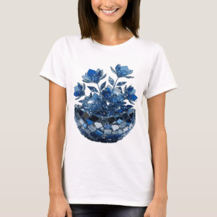 Striking Silver BLUE GLASS FLOWERS Custom Design T-Shirt