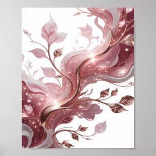 Striking Silver FLOWERS AND LEAVES Modern Design Poster