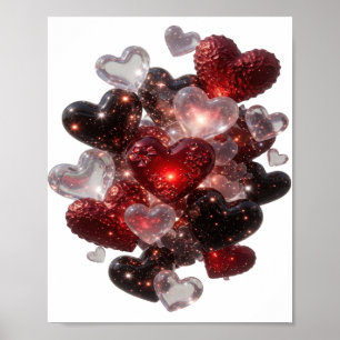 Striking Silver HEARTS OF LOVE Artistic Motif Poster
