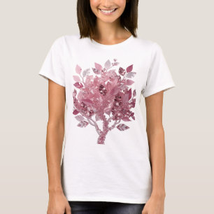 Striking Silver PINK LEAF TREE Text Design T-Shirt