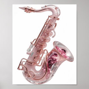 Striking Silver ROSE GOLD SAXOPHONE Artistic Motif Poster