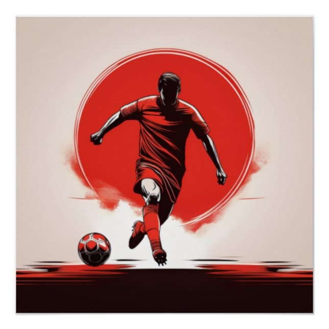 Striking Soccer Player in Red Action Poster (Front)