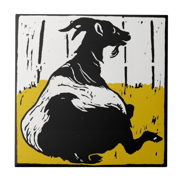 Striking Victorian Woodcut Animal Coaster - Goats (Front)