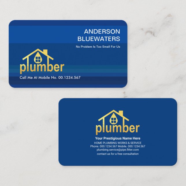 Striking Waters Gold Plumber Home Business Card (Front/Back)