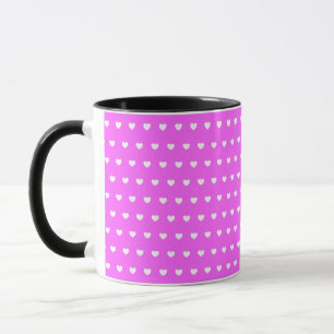 Striking White Hearts Pattern On Pink Mug