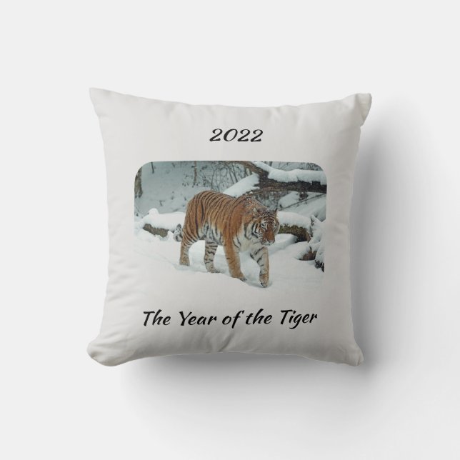 Striking Year of the Tiger Chinese Zodiac Cushion (Front)