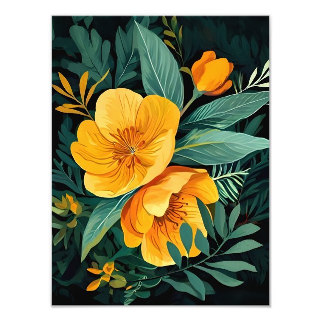 Striking Yellow Flowers on Black Photo Print (Front)