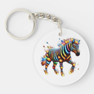 Striking Zebra Charm Key Ring