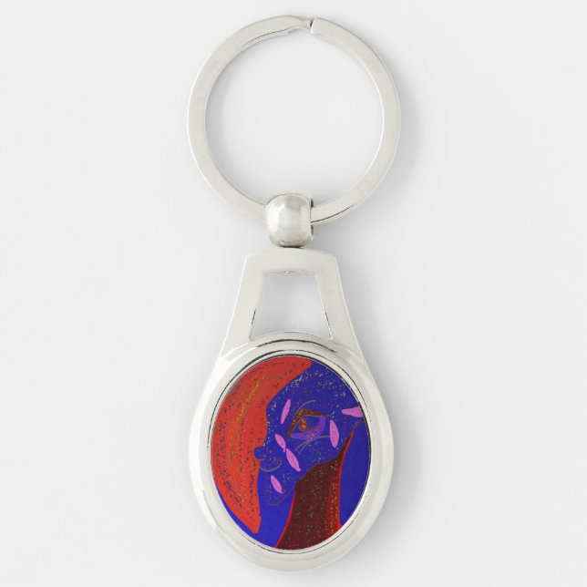 Strikingly Beautiful Creature Oval Metal Keychain (Front)