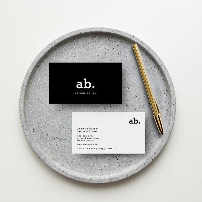 Strikingly Simple: Modern Monogram Black & White Business Card (A black and white business card with a timeless monogram design.)