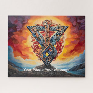 Strikingly vivid Norse Viking rune symbol Portrait Jigsaw Puzzle