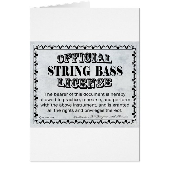 String Bass License (Front)