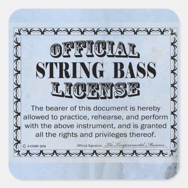 String Bass License Square Sticker (Front)