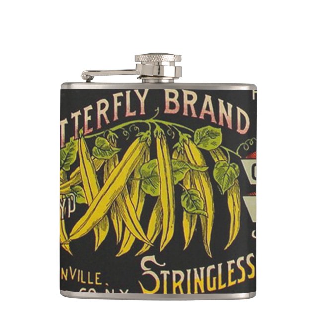 String Bean Label Vegetable Country Hip Flask (Front)