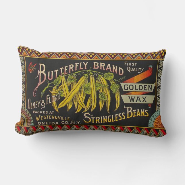 String Bean Label Vegetable Country Lumbar Cushion (Front)