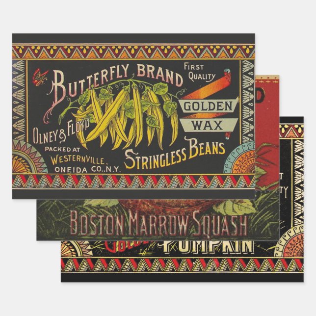 String Bean Label Vegetable Country Wrapping Paper Sheet (Set)
