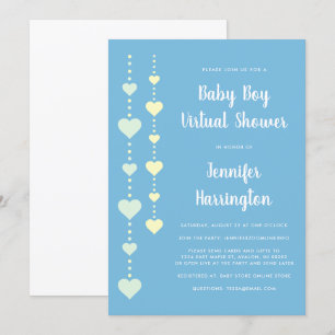String Hearts Blue Yellow Mint Virtual Baby Shower Invitation