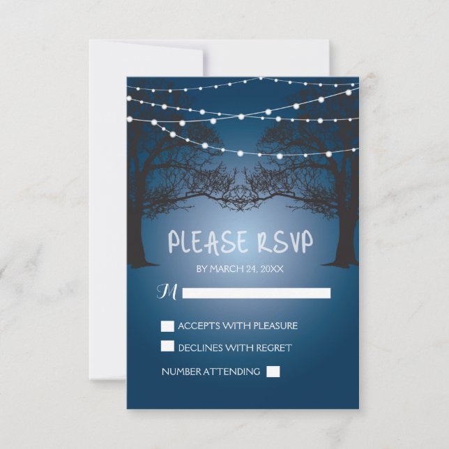 String light and tree modern RSVP wedding card (Front)
