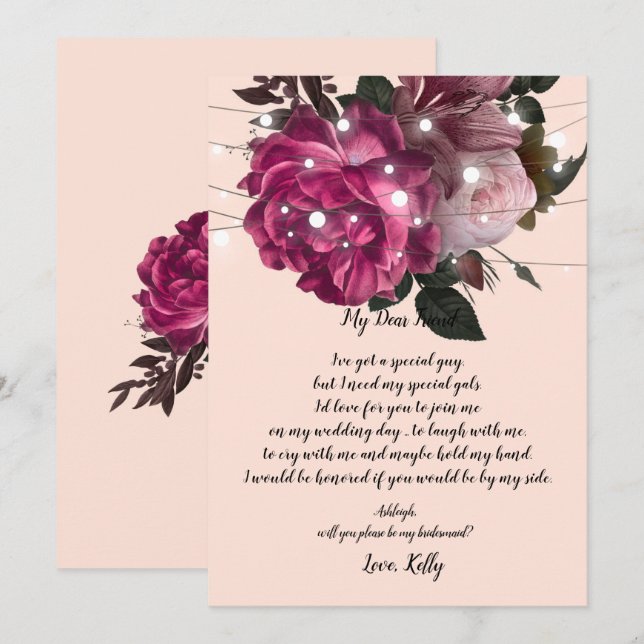string light Burgundy will be my bridesmaid   Invitation (Front/Back)
