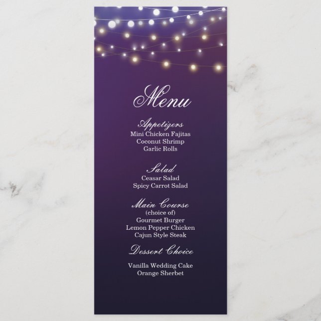String Light Evening Wedding Dinner Menu (Front)