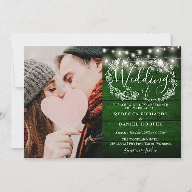 String Light Green Rustic Photo All In One Wedding Invitation (Front)