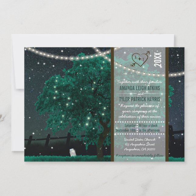 String Light Mason Jar Firefly Wedding Invitations (Front)
