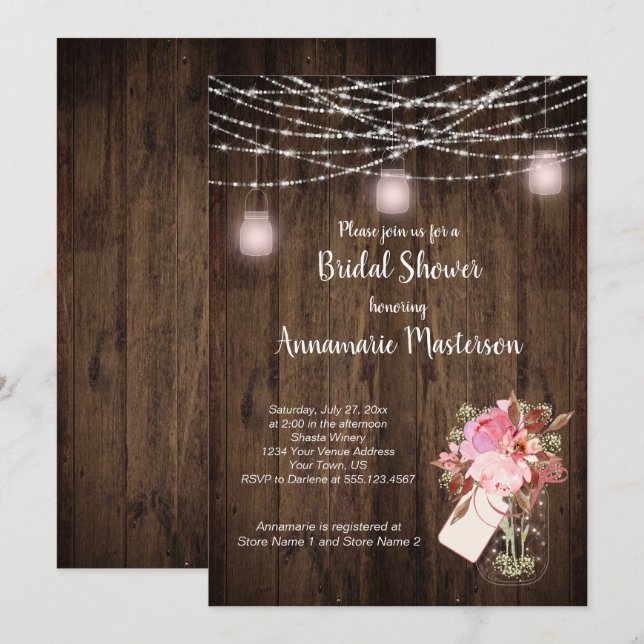 String Light Mason Jar Floral Bridal Shower | Invitation (Front/Back)