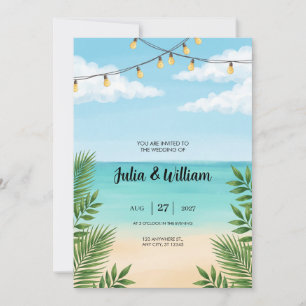String Light Palm Beach Ocean Wedding Invitation