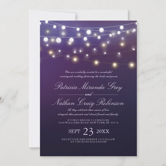 String Light Purple Evening Wedding Invites (Front)