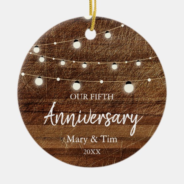 String light Rustic Wood Anniversary Ornament Gift (Front)