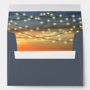 String Light Sunset Beach Wedding Envelope