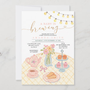 String Light Tea Party baby is brewing Invitation