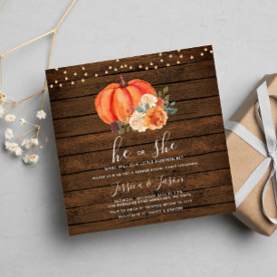 String Light Wood Pumpkin Gender Reveal Party  Invitation