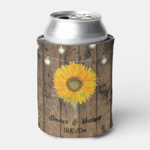String light wood sunflower floral nature Weddings Can Cooler