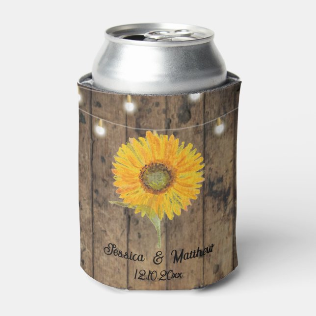 String light wood sunflower floral nature Weddings Can Cooler (Can Front)