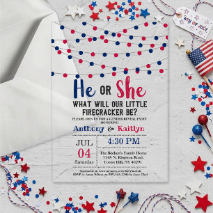 String Lights 4th Of July Gender Reveal Party Acrylic Invitations