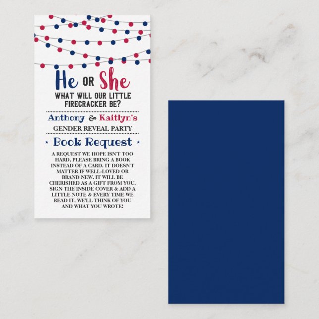 String Lights 4th Of July Gender Reveal Party Enclosure Card (Front/Back)