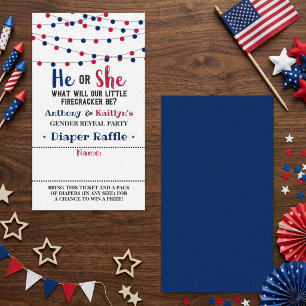 String Lights 4th Of July Gender Reveal Party Enclosure Card