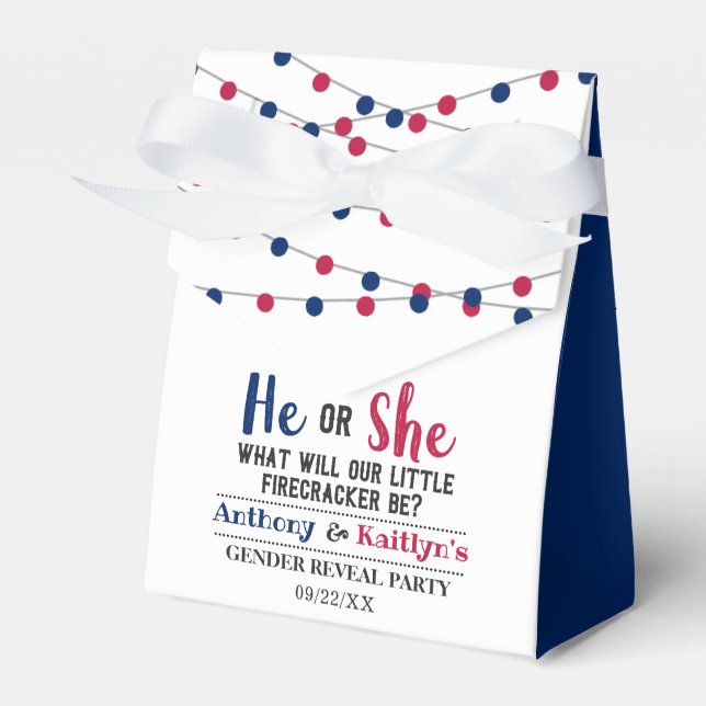 String Lights 4th Of July Gender Reveal Party Favour Box (Front Side)