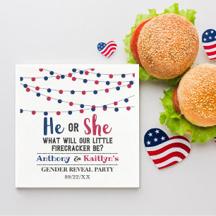 String Lights 4th Of July Gender Reveal Party Napkin
