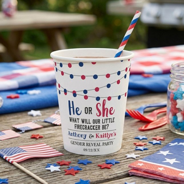 String Lights 4th Of July Gender Reveal Party Paper Cups (Creator Uploaded)